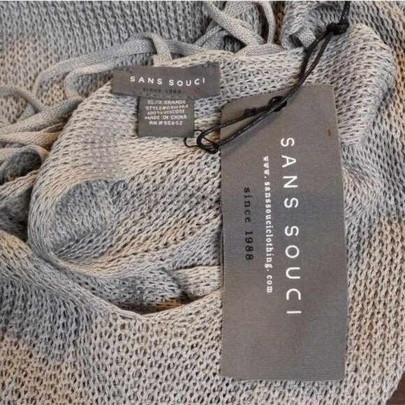 Sans Souci XL Sweater V-Neck Sleeveless Knit Top Lace-Up Back Gray Lightweight - Picture 11 of 12